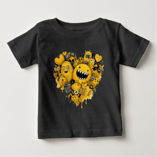 Camiseta De Bebé Monstruos amarillos en el corazón