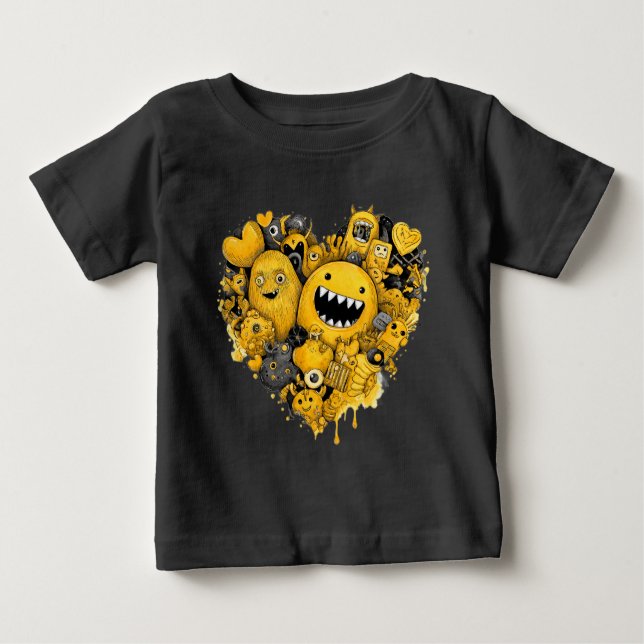 Camiseta De Bebé Monstruos amarillos en el corazón (Anverso)