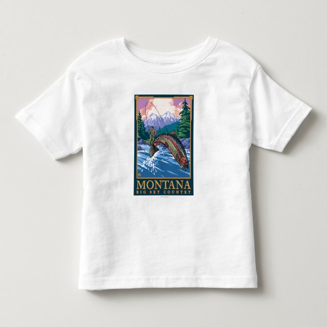 Camiseta De Bebé Montana -- Escena grande de la pesca de CountryFly (Anverso)