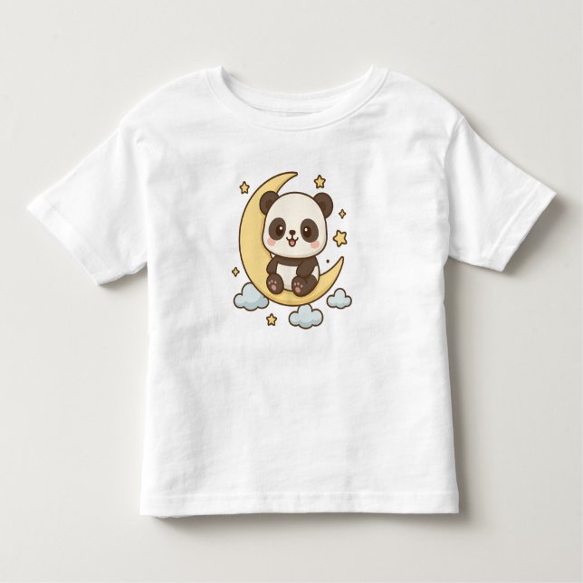 Camiseta De Bebé Moon Panda - Cute Panda Sitting on Crescent (Anverso)