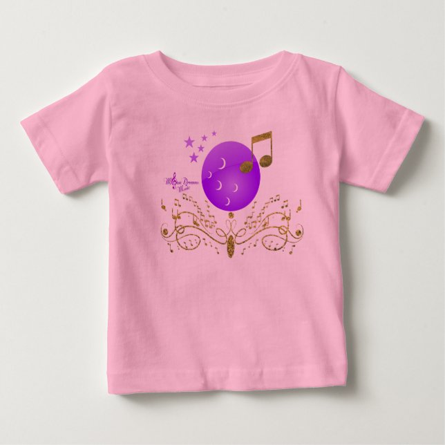 Camiseta De Bebé MoonDreams GoldGlitter Music Toddler PinkRuffleTee (Anverso)