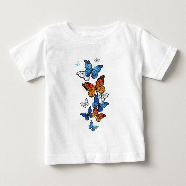 Camiseta De Bebé Morfo y monarca de las mariposas voladoras (Anverso)
