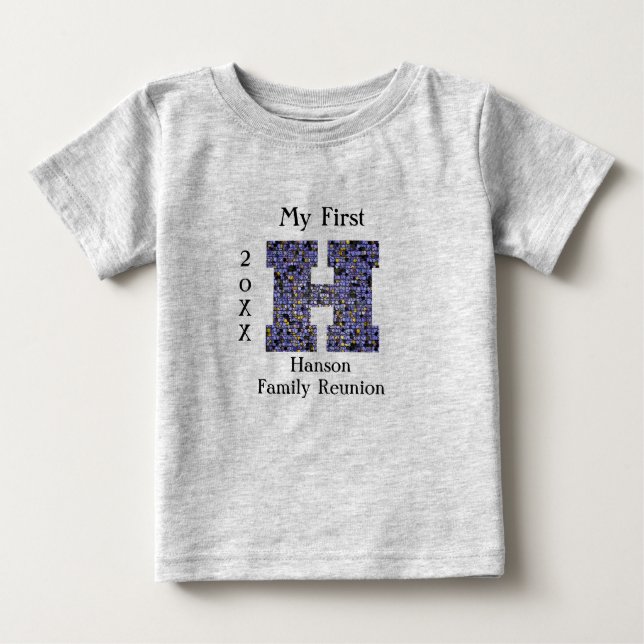 Camiseta De Bebé Mosaico de Reunión Familiar Letra H Apellido Monog (Anverso)