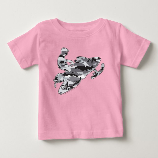 Camiseta De Bebé Motonieve en camuflaje gris (Anverso)