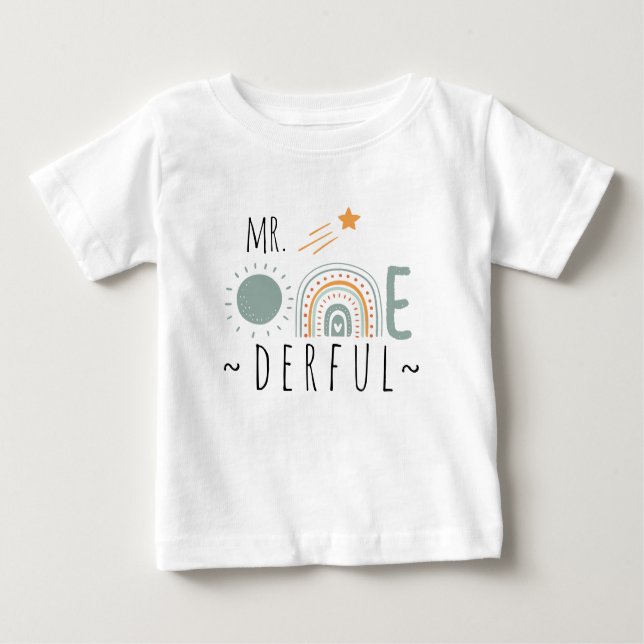 Camiseta De Bebé MR Onederful Boho Arcoíris Cumpleaños Niño Uno (Anverso)