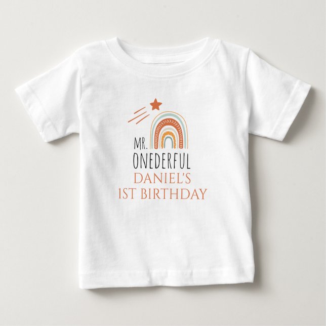 Camiseta De Bebé MR Onemaravilloso Boho Arcoiris Primer cumpleaños (Anverso)