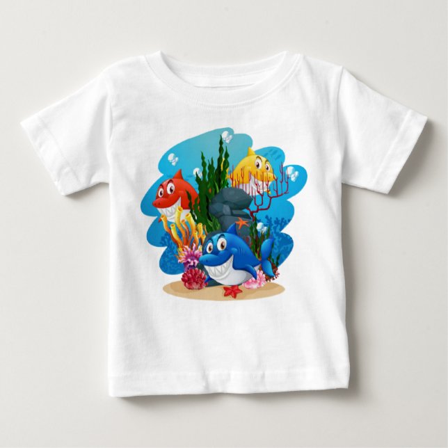 Camiseta De Bebé Muchos tiburones Personalizado subacuático-23986 (Anverso)