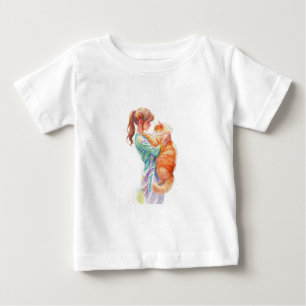 Camiseta De Bebé Mujer sosteniendo gato Maine Coon naranja esponjos