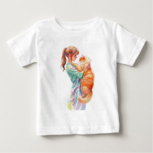 Camiseta De Bebé Mujer sosteniendo gato Maine Coon naranja esponjos