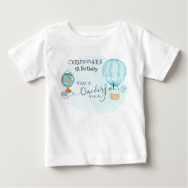 Camiseta De Bebé Mundo ONE derful Globo Aerostático Azul Cumpleaños