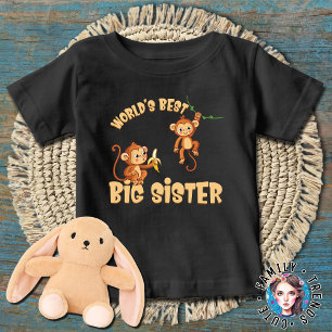 Camiseta De Bebé Mundos de Monos Juguetones La Mejor Hermana Mayor