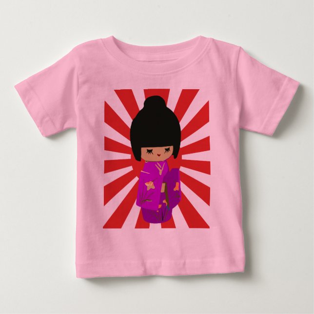 Camiseta De Bebé Muñeca rosada linda de Kokeshi en el sol naciente (Anverso)