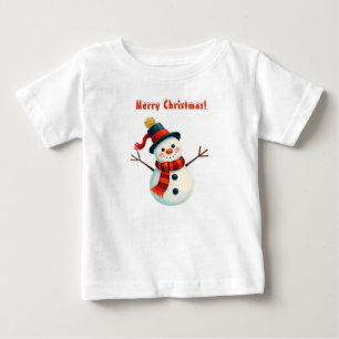 Camiseta De Bebé Muñeco de Nieve Alegre en Paisaje Invernal