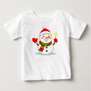 Camiseta De Bebé Muñeco de nieve alegre sosteniendo bengala