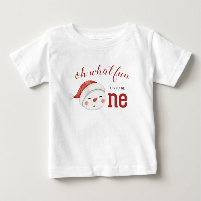 Camiseta De Bebé Muñeco de Nieve de Navidad Primer Cumpleaños (Anverso)