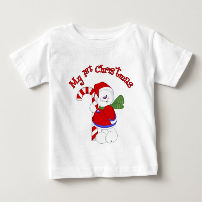 Camiseta De Bebé Muñeco de nieve y navidad de Candycane 1r (Anverso)