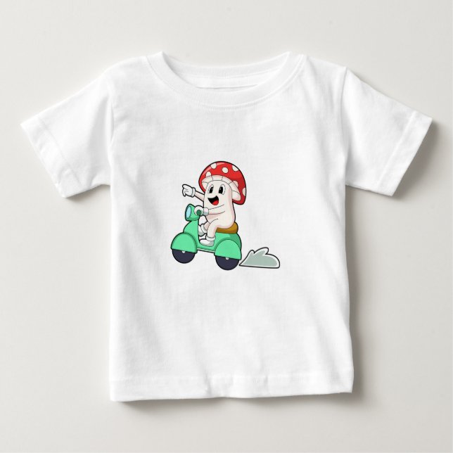 Camiseta De Bebé Mushroom as Biker with Scooter.PNG (Anverso)