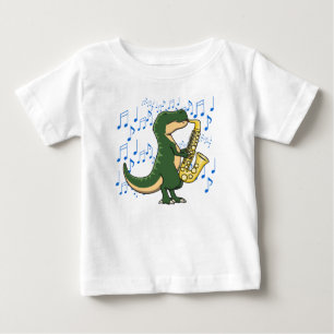 Camiseta De Bebé Música de saxofón de dinosaurio T-Rex linda y dive