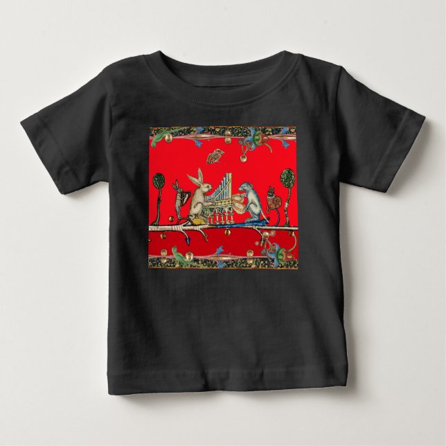Camiseta De Bebé MÚSICA MEDIEVAL BESTIARIA, conejo, rojo perro (Anverso)
