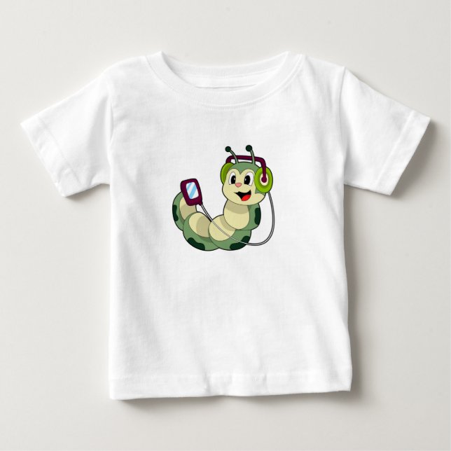 Camiseta De Bebé Música para auriculares en oruga (Anverso)