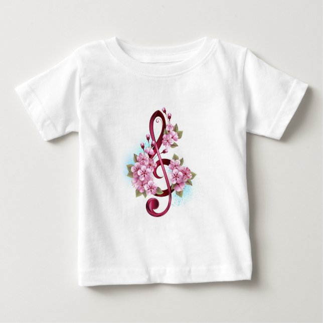 Camiseta De Bebé Musical treble clef notes with Sakura flowers (Anverso)
