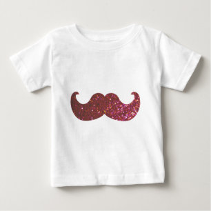 Camiseta De Bebé Mustache de hongo rosa (gráfico falso Purpurina)