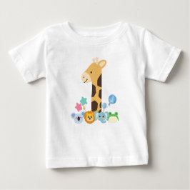 Camiseta De Bebé My First Birthday. Giraffe and Happy Animals Desig