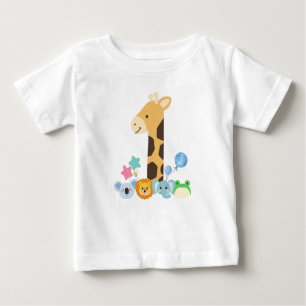 Camiseta De Bebé My First Birthday. Giraffe and Happy Animals Desig