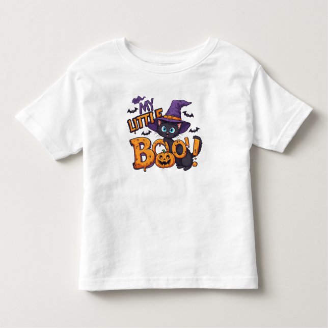 Camiseta De Bebé My Little Boo Cute Halloween Cat in Witch Hat (Anverso)