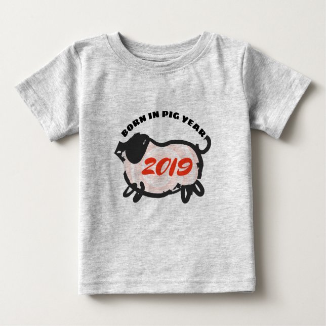 Camiseta De Bebé Nacido en Año Cerdo Chino 2019 Tee bebé (Anverso)