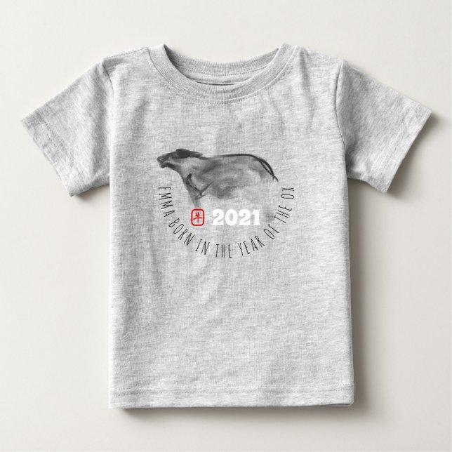 Camiseta De Bebé Nacido en OX Año Nuevo Chino 2021 Baby Tee (Anverso)