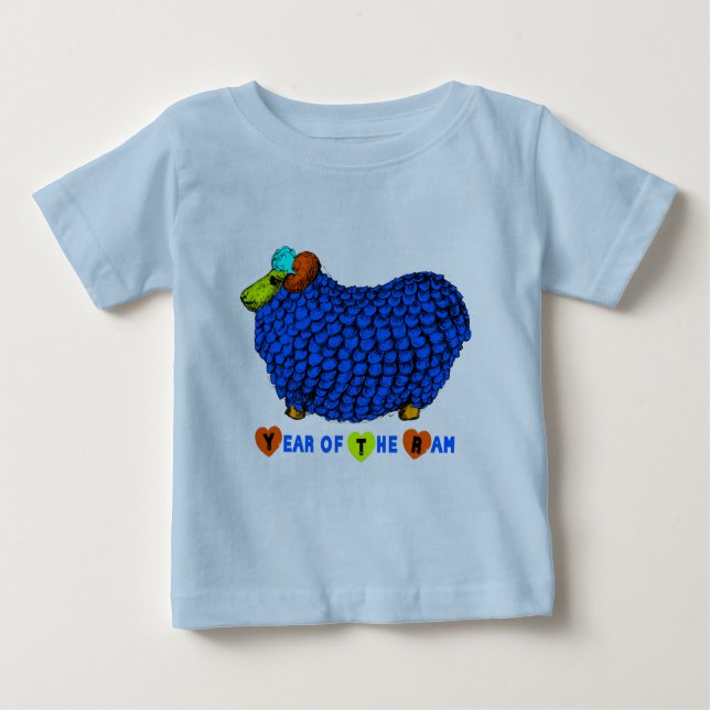 Camiseta De Bebé Nacido en Ram Goat Year Blue Bodysuit (Anverso)