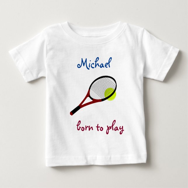 Camiseta De Bebé Nacido para jugar, Tennis Ball y Racquet, Personal (Anverso)