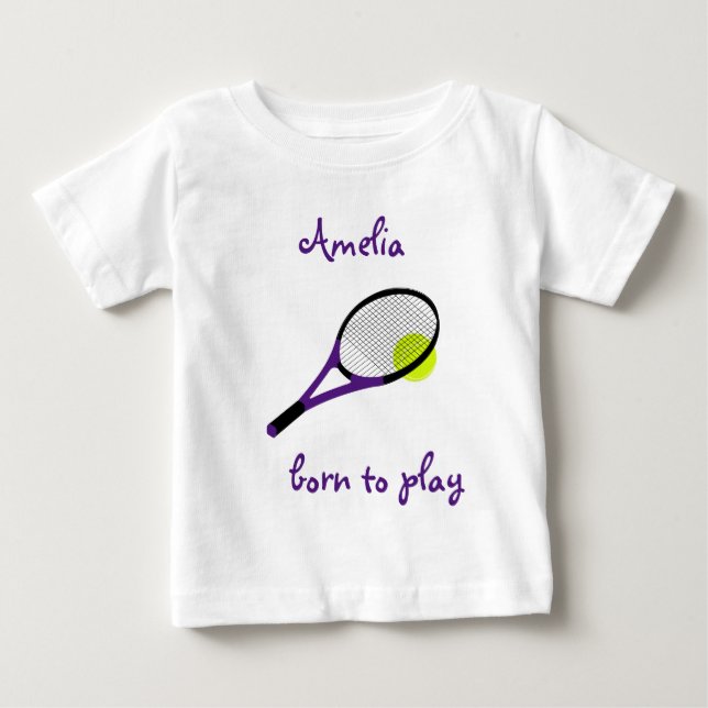 Camiseta De Bebé Nacido para jugar, Tennis Ball y Racquet, Personal (Anverso)