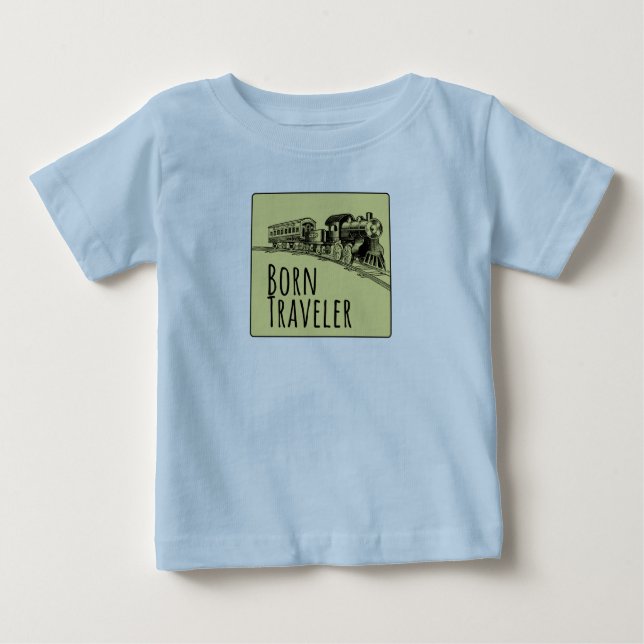 Camiseta De Bebé Nacido Traveler Train Ilustracion fondo amarillo (Anverso)