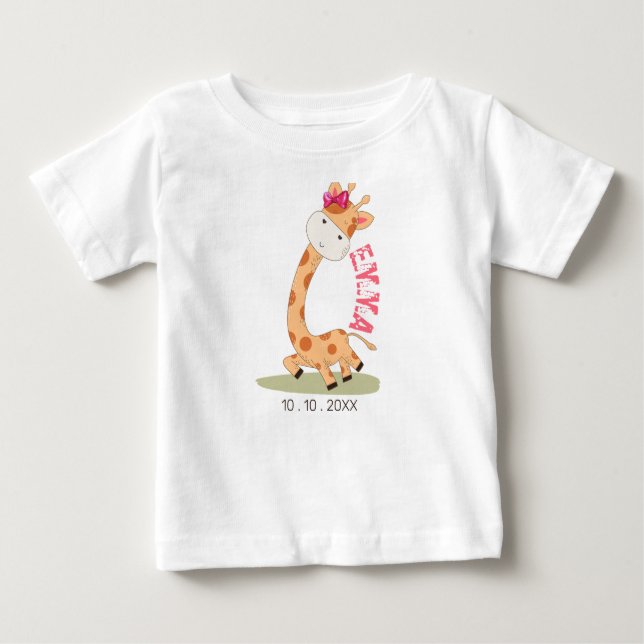 Camiseta De Bebé Nacimiento acuático de la jirafa del bebé, Safari  (Anverso)