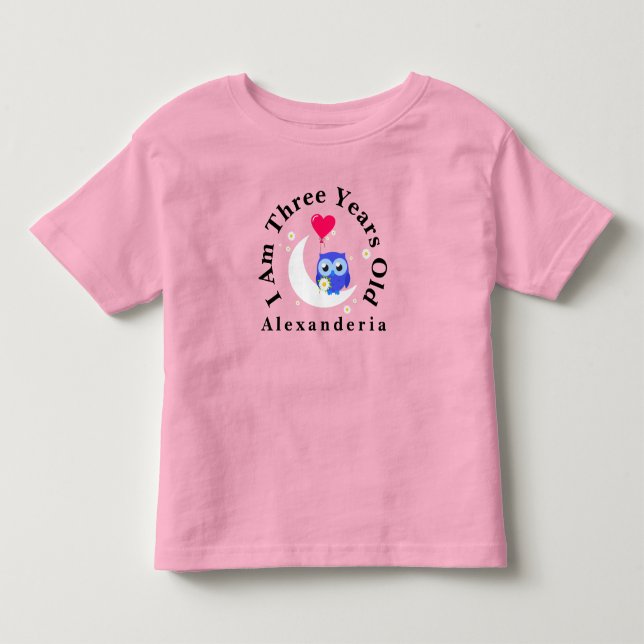 Camiseta De Bebé Nacimiento de Lechuza Azul añada nombre, tengo 3 a (Anverso)