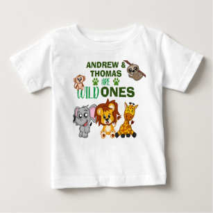 Camiseta De Bebé Nacimiento de los gemelos animales salvajes de Saf