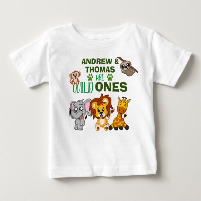 Camiseta De Bebé Nacimiento de los gemelos animales salvajes de Saf (Anverso)