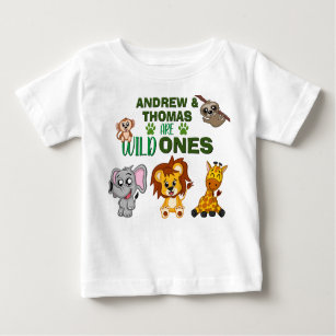 Camiseta De Bebé Nacimiento de los gemelos animales salvajes de Saf