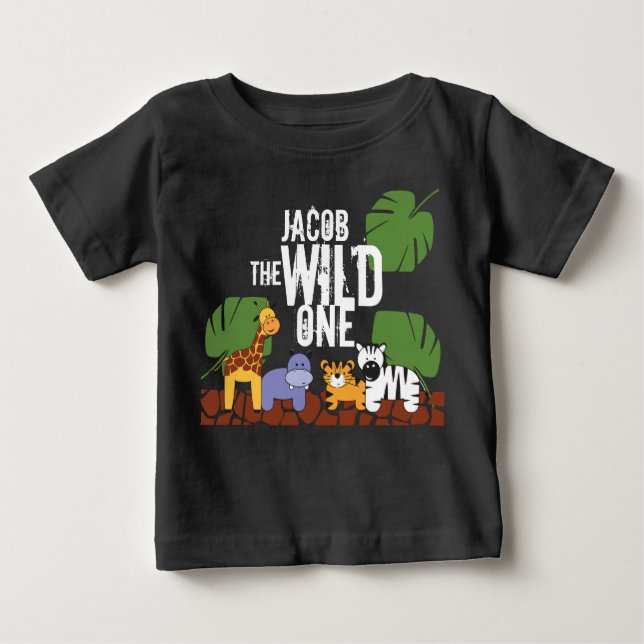 Camiseta De Bebé Nacimiento de Safari de un SILD Personalizado Negr (Anverso)