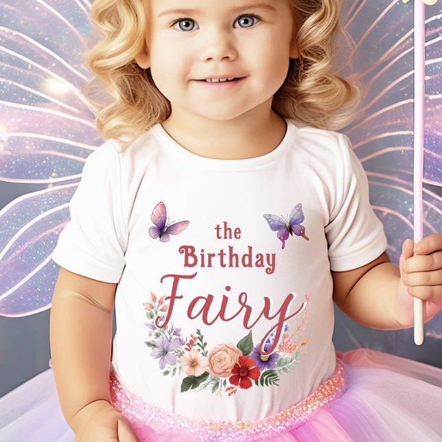 Camiseta De Bebé Nacimiento Fairy Girl Butterfly Floral (The Birthday Fairy Guest of Honor Party T-Shirt)