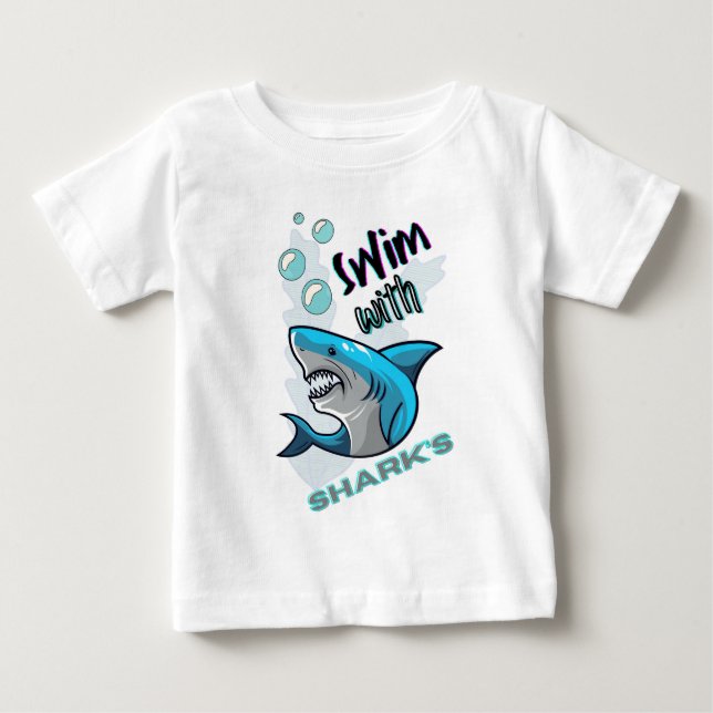 Camiseta De Bebé nadar con tiburones (Anverso)