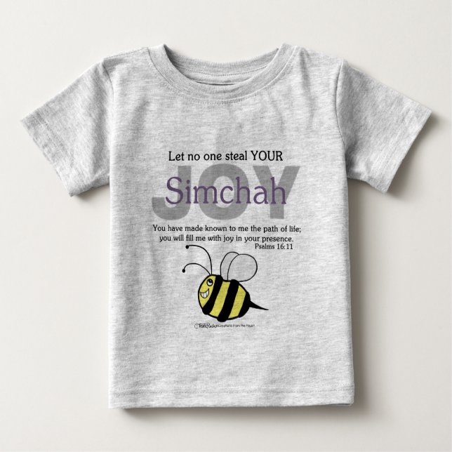 Camiseta De Bebé ¡Nadie robe tu alegría/Simchah! ¡Con abeja! (Anverso)