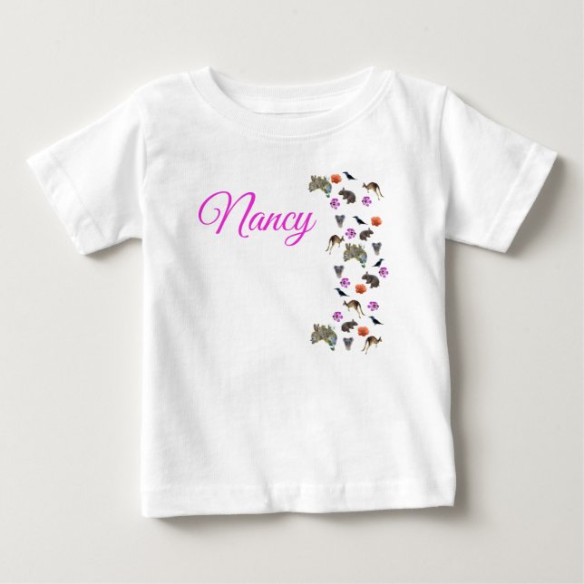 Camiseta De Bebé Nancy, Nombre, Con Vida Salvaje Australiana, (Anverso)