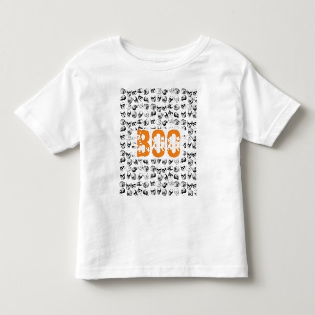 Camiseta De Bebé Naranja Boo Halloween Spooky Skull Pattern (Anverso)