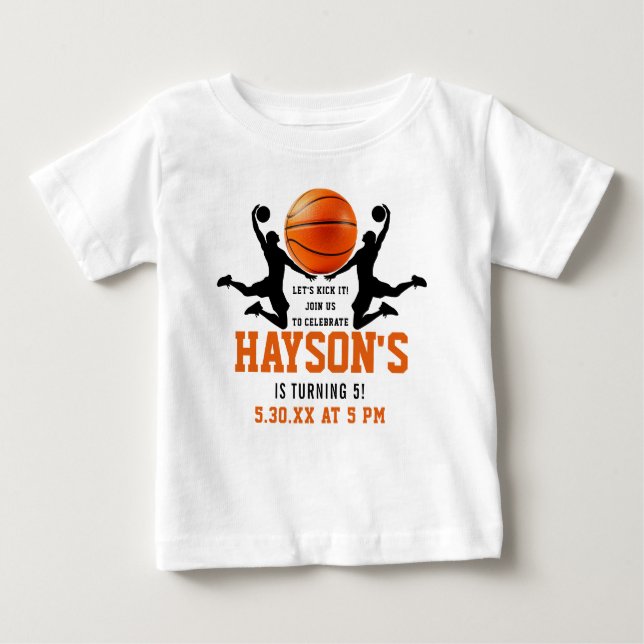 Camiseta De Bebé naranja de baloncesto Boy 5ª fiesta de cumpleaños (Anverso)