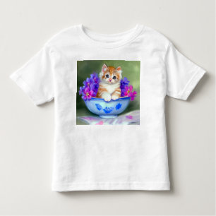 Camiseta De Bebé Naranja de época y Ilustracion de gatito blanco