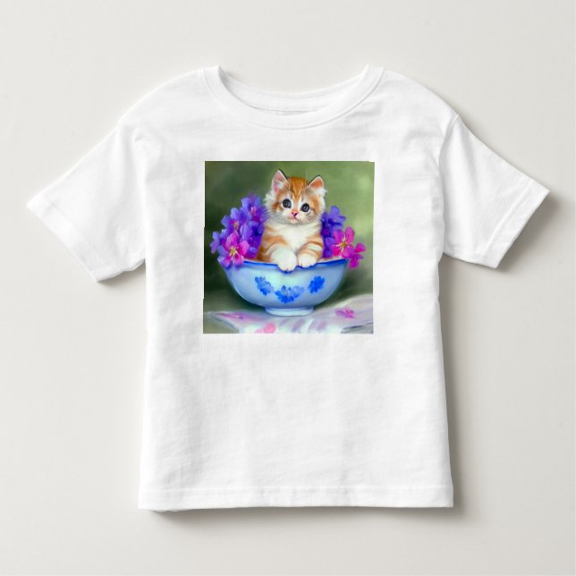 Camiseta De Bebé Naranja de época y Ilustracion de gatito blanco (Anverso)