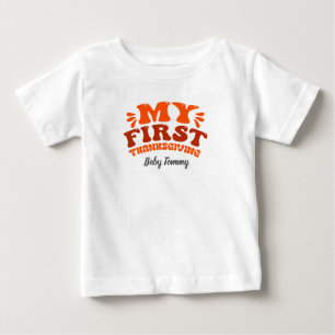 Camiseta De Bebé Naranja de otoño retro mi primer día de gracias ed